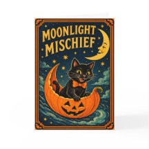 Retro Halloween Schwarze Katze & Mond