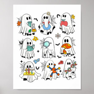 Retro Halloween Science Teacher Ghost Laboratory T Poster