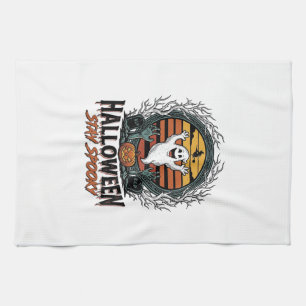Retro-Halloween-Shirt mit graviertem Geistmond-Des Geschirrtuch