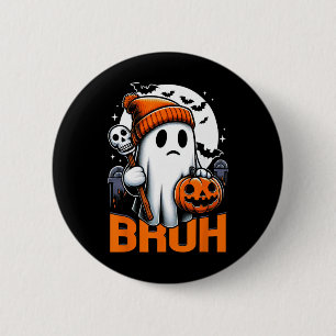 Retro Halloween Shirts Women Bruh Ghost Ha Button