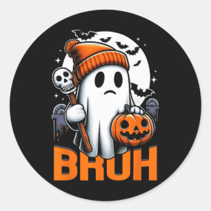 Retro Halloween Shirts Women Bruh Ghost Ha Runder Aufkleber