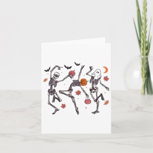 Retro Halloween Skeleton Dancing Pumpkin Geschenk Karte (Vorderseite)