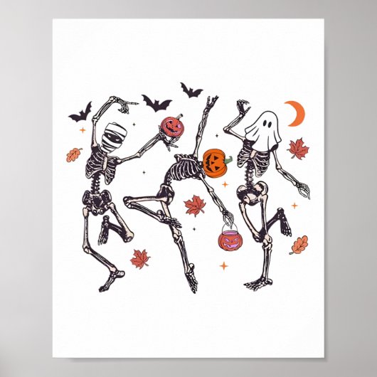 Retro Halloween Skeleton Dancing Pumpkin Geschenk Poster (Vorne)
