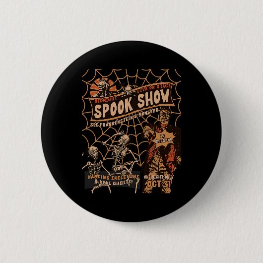Retro Halloween Skeleton Horror Monster Mitternach Button (Vorderseite)