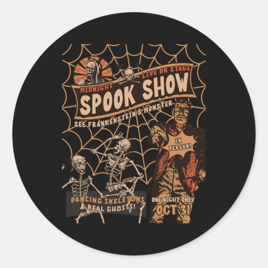 Retro Halloween Skeleton Horror Monster Mitternach Runder Aufkleber (Vorderseite)