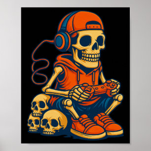Retro Halloween Skelett Gamer Videospiel Jungen M Poster