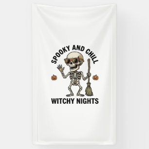 Retro-Halloween-Skelett-Gravur Hexenbesen-Shirt Banner