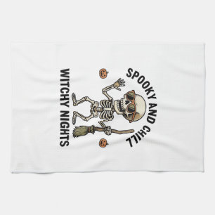 Retro-Halloween-Skelett-Gravur Hexenbesen-Shirt Geschirrtuch