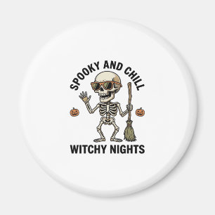 Retro-Halloween-Skelett-Gravur Hexenbesen-Shirt Magnet