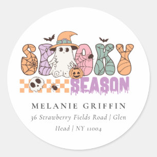 Retro Halloween Spooky Season Ghost Address Labels Runder Aufkleber
