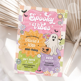 Retro Halloween Spooky Vibes Ghost Birthday Girl Einladung