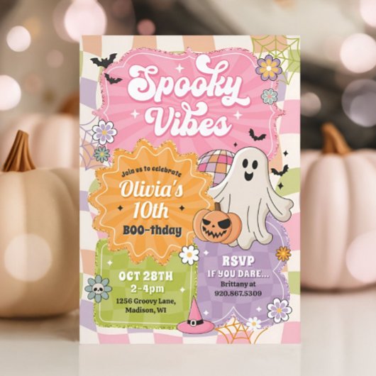 Retro Halloween Spooky Vibes Ghost Birthday Girl Einladung