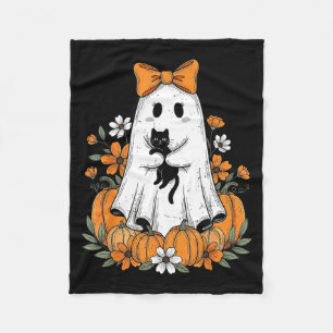 Retro Halloween süßer Geist hält schwarze Katzenfl Fleecedecke