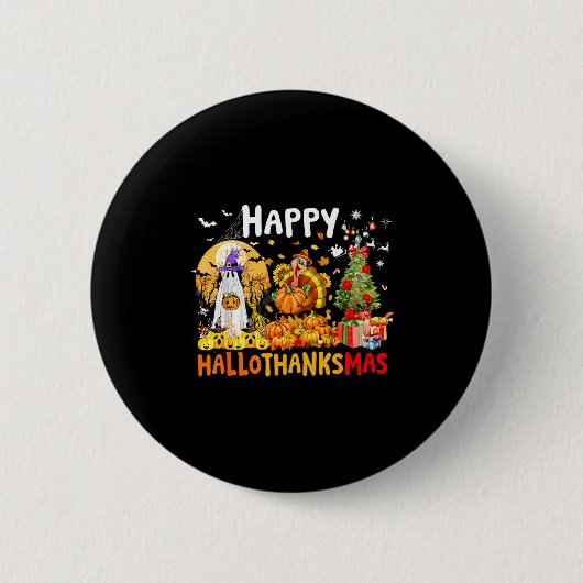 Retro Halloween Thanksgiving Christmas Happy Hallo Button (Vorderseite)