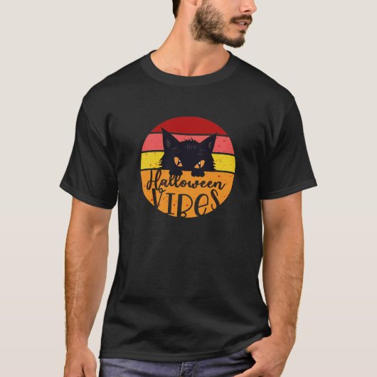 Retro Halloween Vibes Shirt - Vollmond Katze! (Vorderseite)