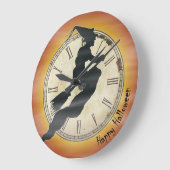 Retro Halloween Witch Broom Silhouette Große Wanduhr (Winkel)