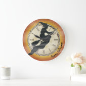 Retro Halloween Witch Broom Silhouette Große Wanduhr (Zuhause)
