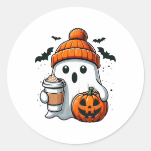Retro Halloween Women Shirt Niedlich Ghost Drink P Runder Aufkleber