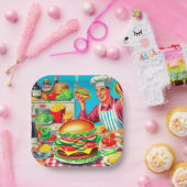 Retro Hamburger Comic Illustration Pappteller (Party)