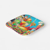 Retro Hamburger Comic Illustration Pappteller (Gewinkelt)