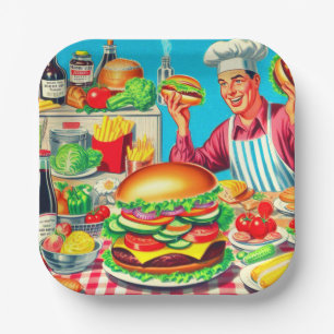 Retro Hamburger Comic Illustration Pappteller