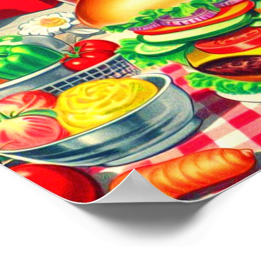 Retro Hamburger Comic Illustration Poster (Ecke)