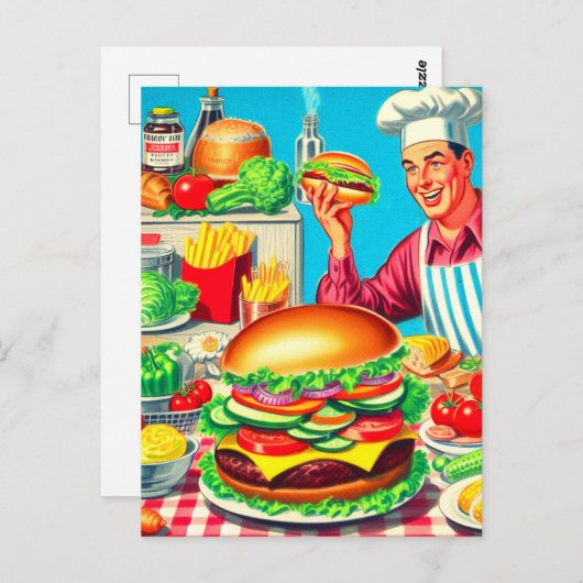 Retro Hamburger Comic Illustration Postkarte (Vorne/Hinten)