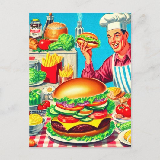 Retro Hamburger Comic Illustration Postkarte (Vorderseite)