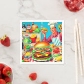 Retro Hamburger Comic Illustration Serviette (Beispiel)