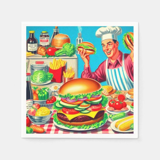 Retro Hamburger Comic Illustration Serviette (Vorderseite)