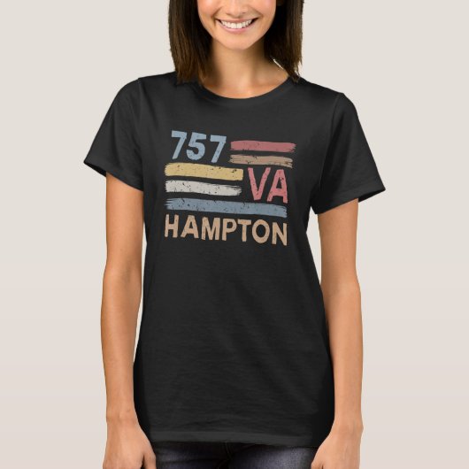 Retro Hampton Area Code 757 Residenten Staat Jungf T-Shirt (Vorderseite)