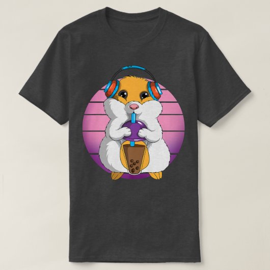 Retro Hamster K-Pop Tea Drink Headphone Music Kawa T-Shirt (Design vorne)