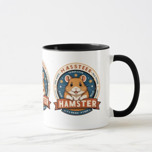 Retro-Hamster-Ringe-Emblem-Kunst Tasse (Rechts)
