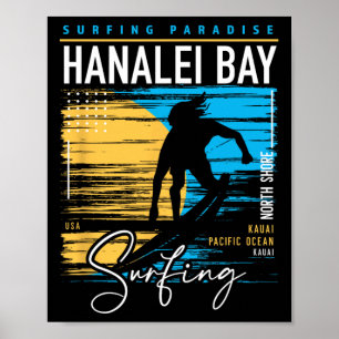 Retro Hanalei Y Kauai Nordküste Surfen Surf Haw Poster