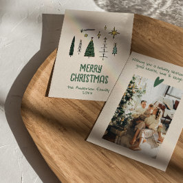 Retro Hand bemalt Gezeichnet Grüne Weihnachtsbaume Feiertagskarte