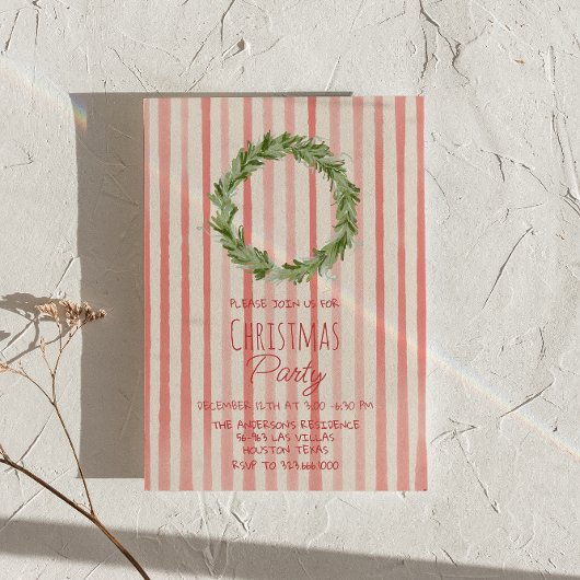 Retro Hand Dragon Red Green Weihnachtskranz Party Einladung