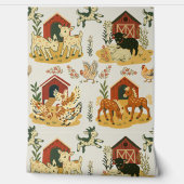 Retro hand drawn Baby Farm Animals Cream Tapete (Abrollen)