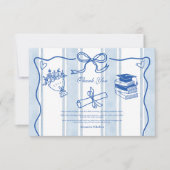 Retro Hand Drawn Blue Abschluss Dankeskarte (Vorderseite)