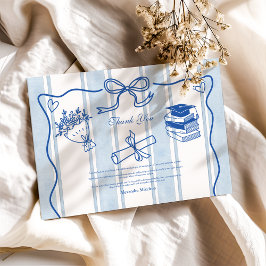 Retro Hand Drawn Blue Abschluss Dankeskarte