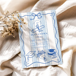 Retro Hand Drawn Blue Abschluss Einladung