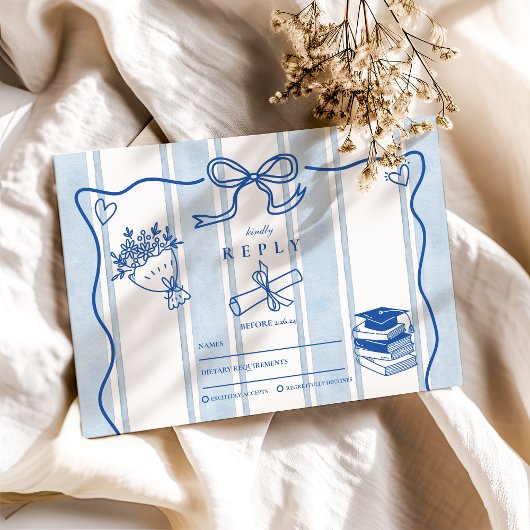 Retro Hand Drawn Blue Abschluss RSVP Karte