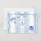 Retro Hand Drawn Blue Abschluss RSVP Karte (Vorderseite)
