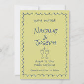 Retro Hand Drawn Blue Green Funky Foto Wedding Save The Date (Vorderseite)