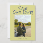 Retro Hand Drawn Blue Green Funky Foto Wedding Save The Date (Rückseite)