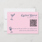Retro Hand Drawn Blush Pink Funky QR Code Hochzeit RSVP Karte (Vorderseite)