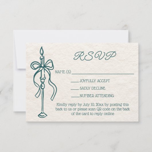 Retro Hand Drawn Bow Aquamarin Wedding Website QR  RSVP Karte (Vorderseite)
