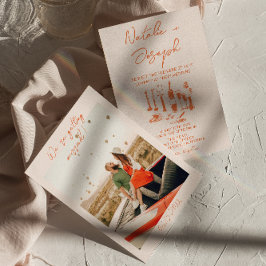 Retro Hand Drawn Bright farbenfrohe Fun Foto Hochz Einladung