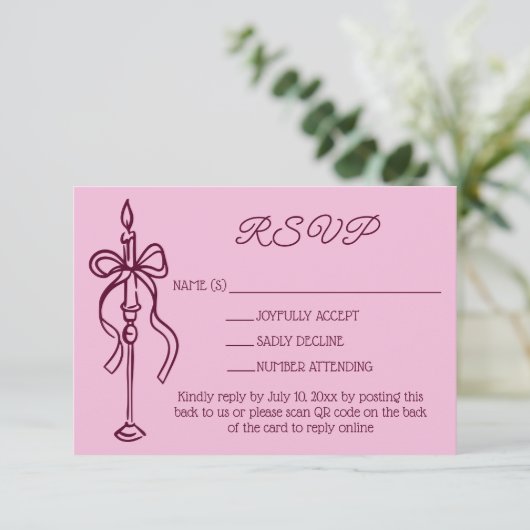 Retro Hand Drawn Burgundy Wedding Website QR Code RSVP Karte (Stehend Vorderseite)