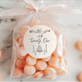 Retro Hand Drawn Cake Candles Spaß 21. Geburtstag Runder Aufkleber