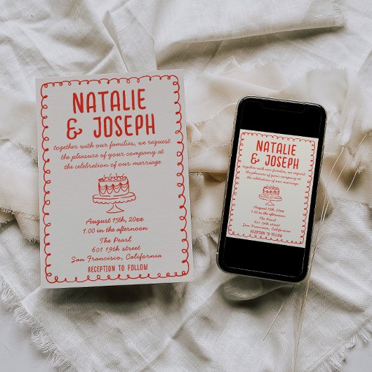 Retro Hand Drawn Cake Funky Quirky Einzigartige Ho Einladung